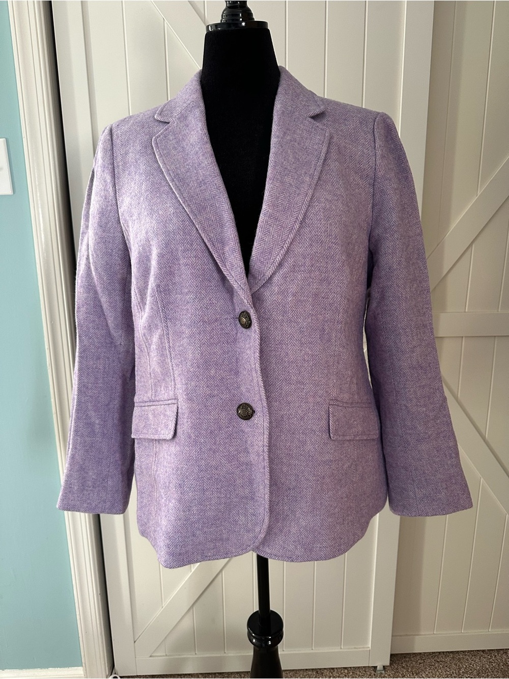 Talbots Size 18 Lavender Purple Wool Herringbone Blazer Jacket NWT